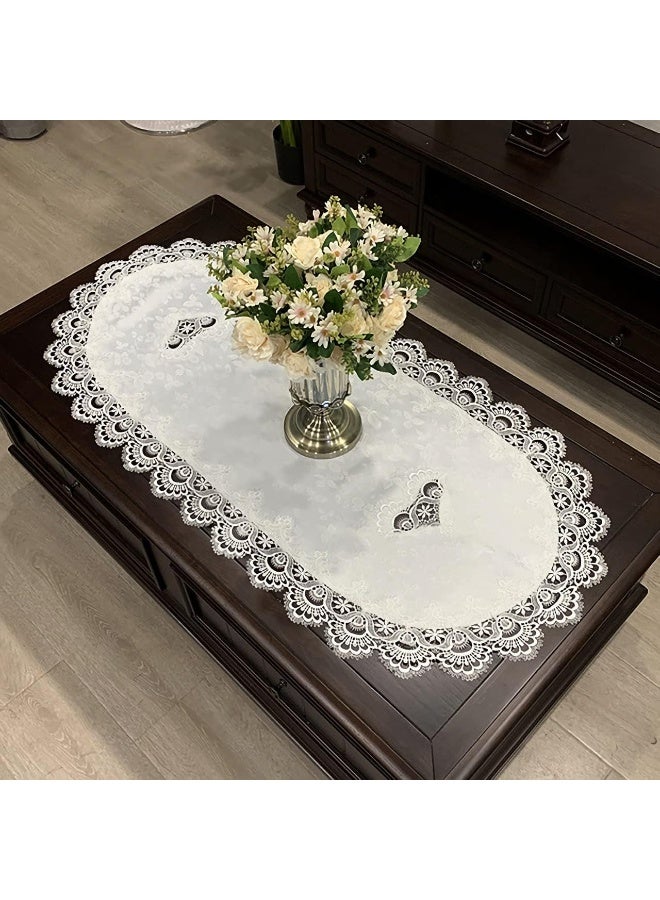 ChicAbode مفرش طاولة قهوة بيضاوي، 19.7 × 43.3 بوصة، دانتيل رمادي، مفرش طاولة دانتيل مطرز، قطعة ديكور مركزية - Image 3